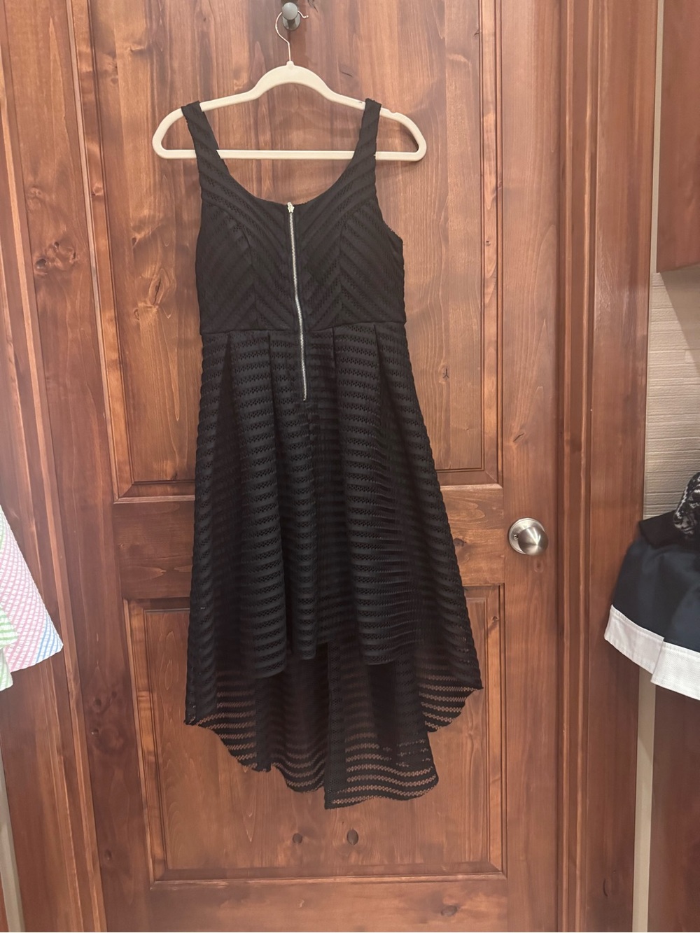 Venus Black High-Low Party Dress with Front Zip
